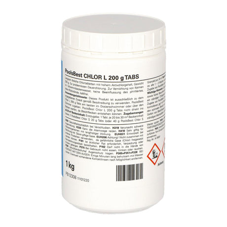 1 kg - PoolsBest® Chlore L Comprimés de 200 g 92% de chlore actif, lentement soluble