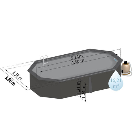 Ensemble piscine forme ovale GRE en composite 524 x 386 x 124 cm