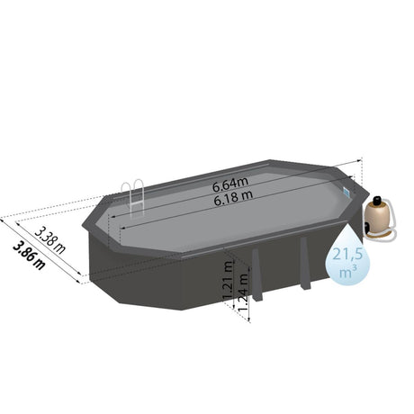 Ensemble piscine forme ovale GRE en composite 664 x 386 x 124 cm 