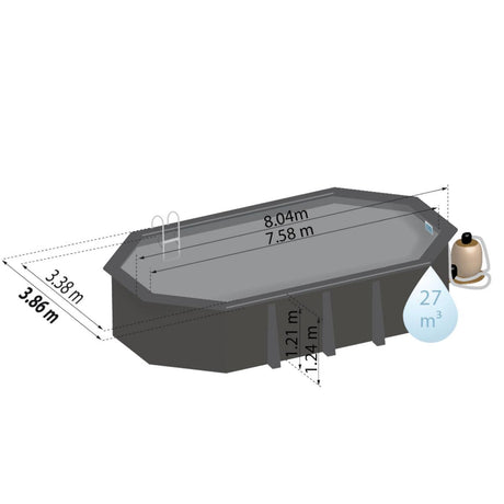 Ensemble piscine forme ovale GRE en composite 804 x 386 x 124 cm