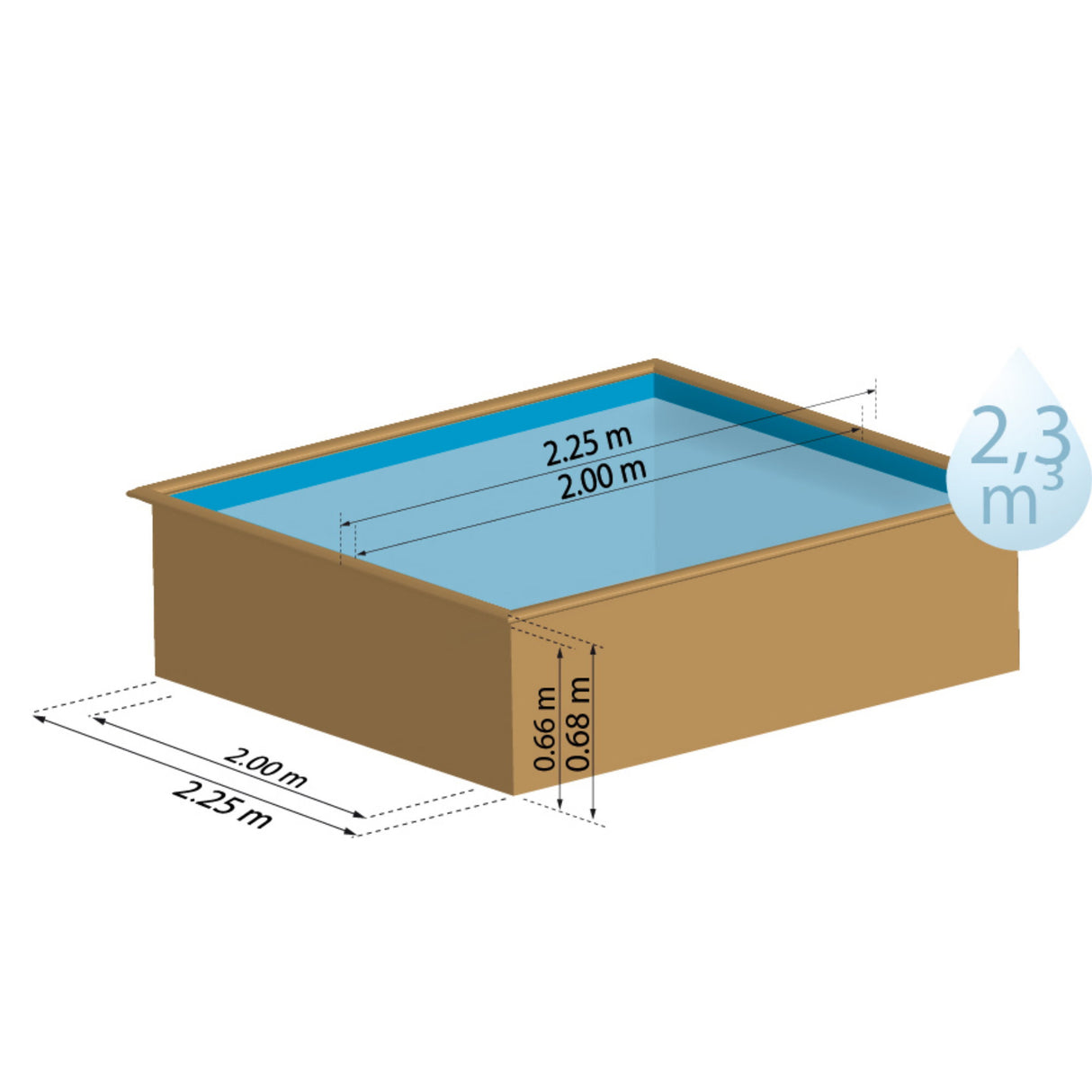 GRE Pool Komplettset aus Echtholz City Rechteck 225 x 225 x 68 cm