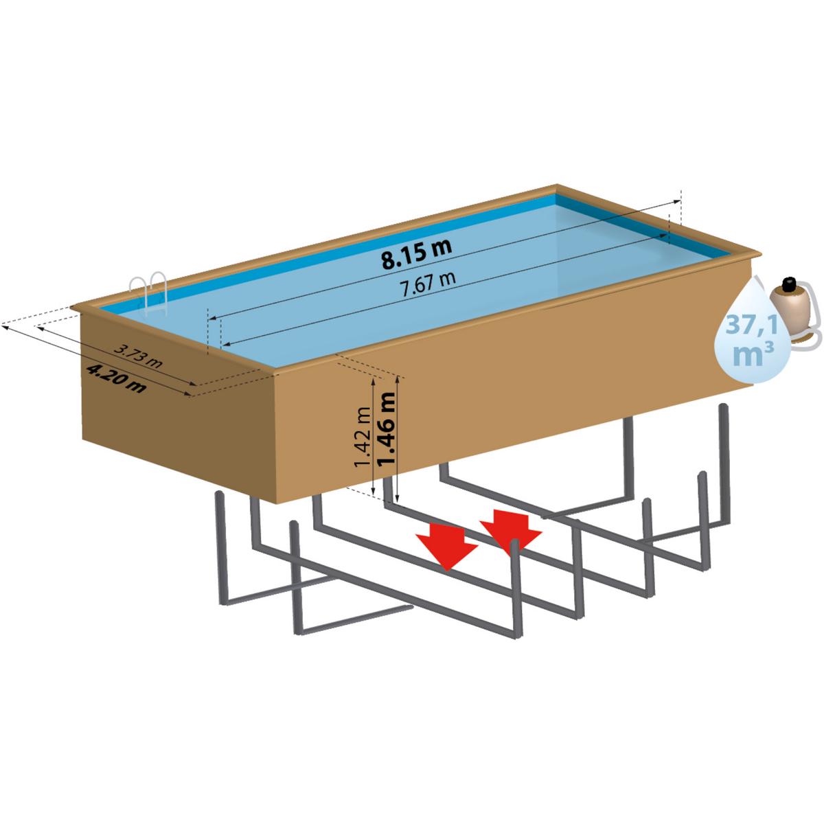 GRE Pool Komplettset aus Echtholz Braga Rechteck 815 x 421 x 146 cm