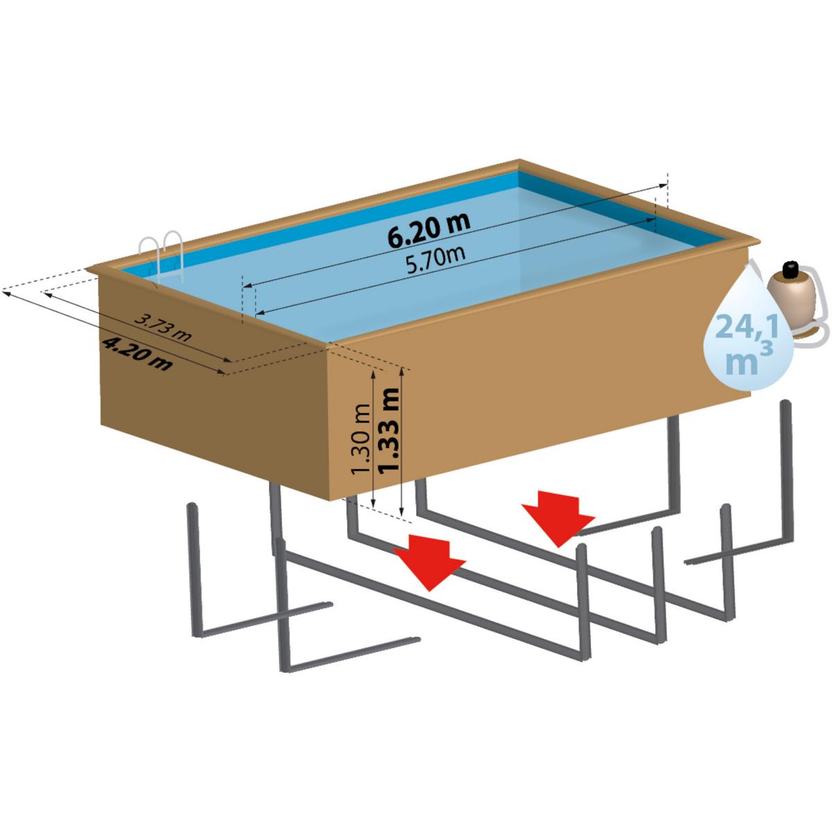 GRE Pool Komplettset aus Echtholz Evora Rechteck 620 x 420 x 133 cm