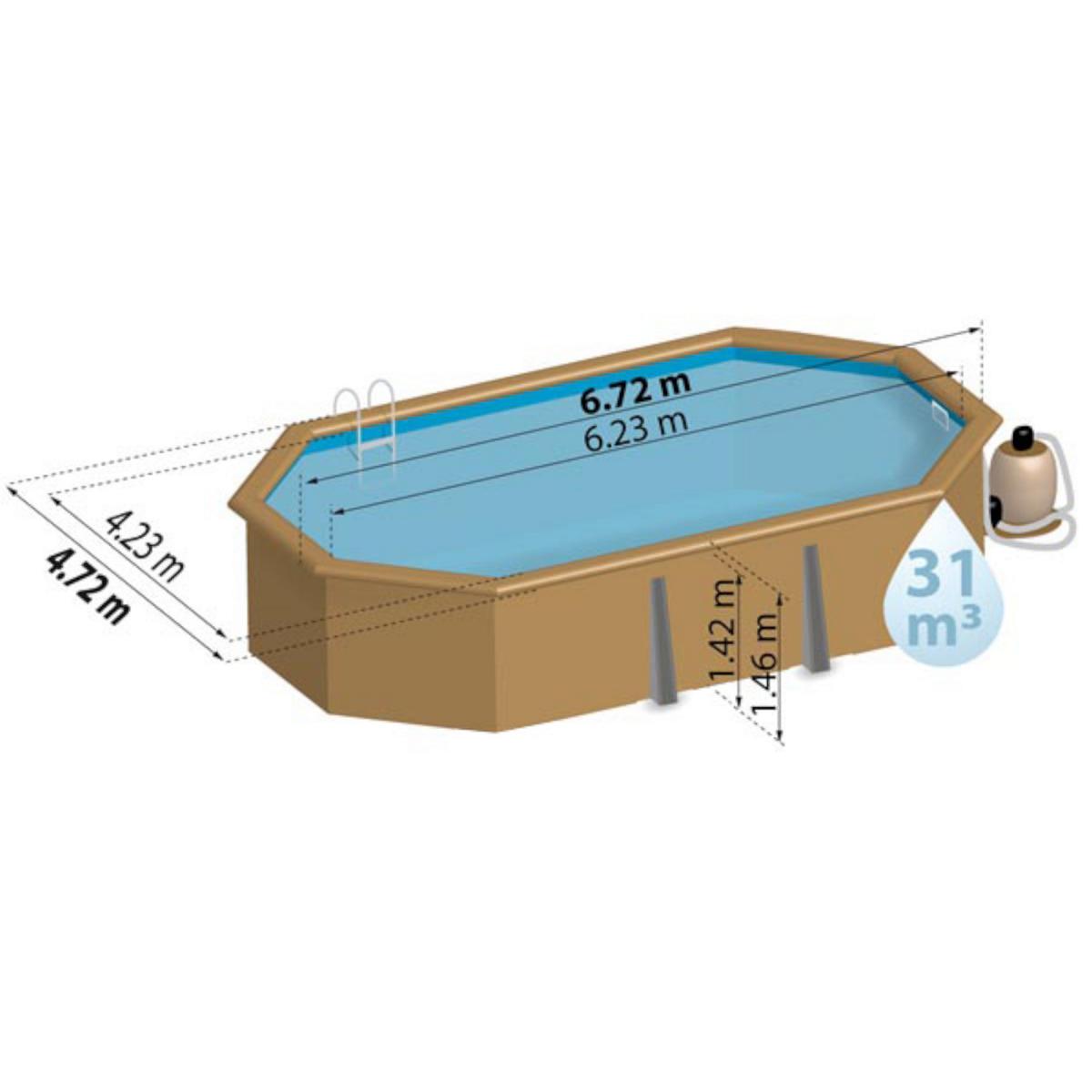 GRE Pool Komplettset aus Echtholz Vermela Oval 672 x 472 x 146 cm