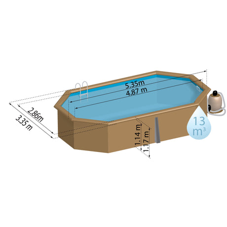 GRE Pool Komplettset aus Echtholz Canelle 2 Oval 535 x 335 x 117 cm