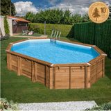 Ensemble complet de piscine GRE en bois véritable d'avocat ovale 656 x 456 x 131 cm