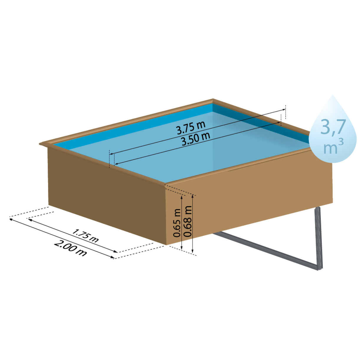 GRE Pool Komplettset aus Echtholz Lemon Quadrat 375 x 200 x 68 cm