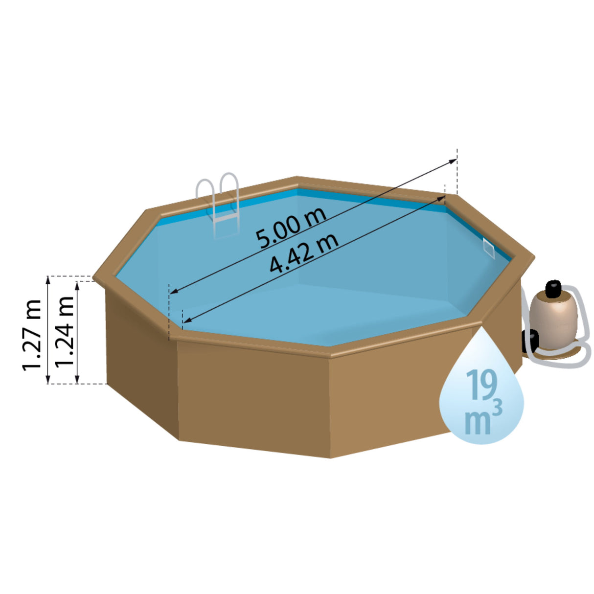 Ensemble complet de piscine GRE en bois véritable Violet 2 Ø 500 x 127 cm