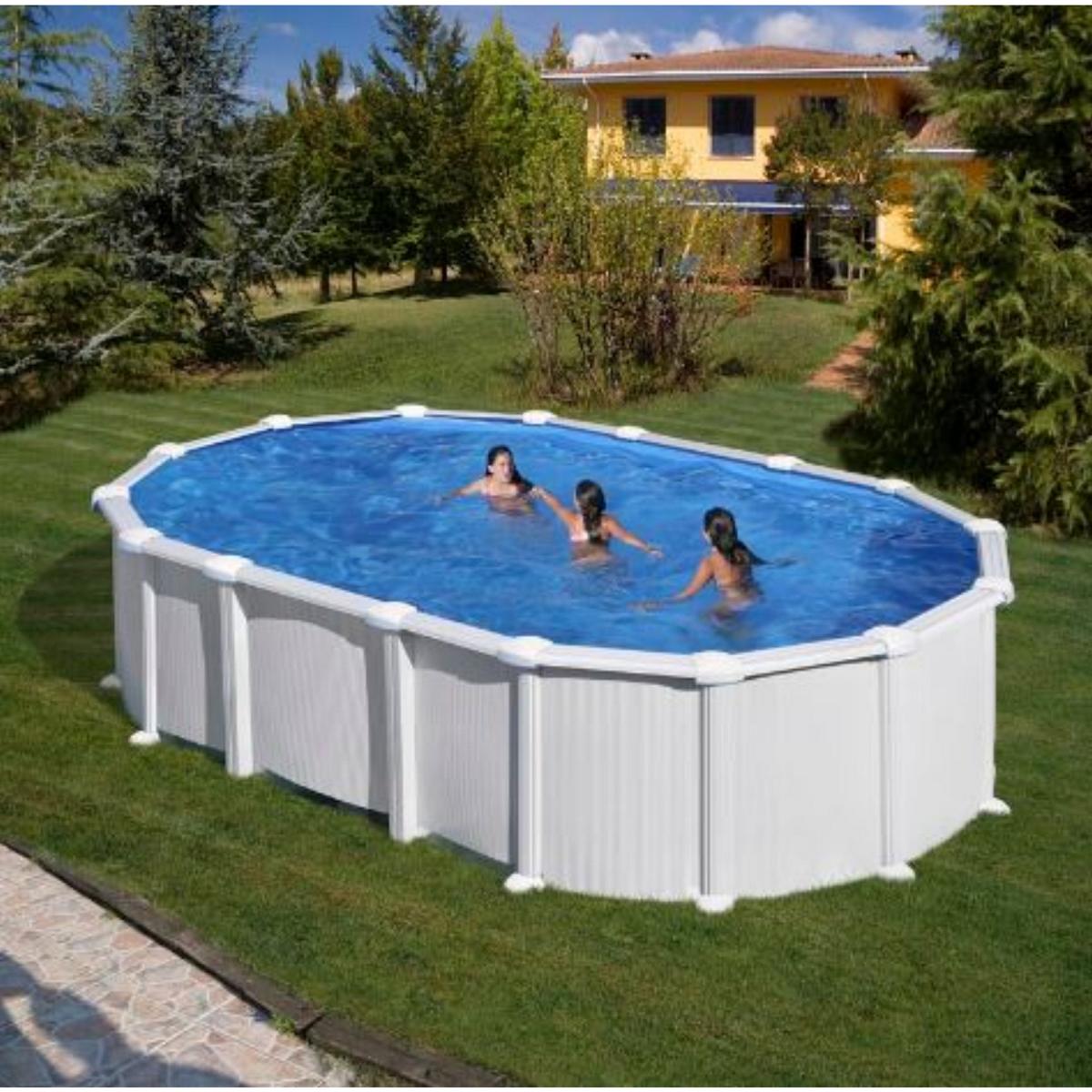 Ensemble piscine forme ovale GRE aspect acier Haiti OMEGA 610 x 375 x 132 cm