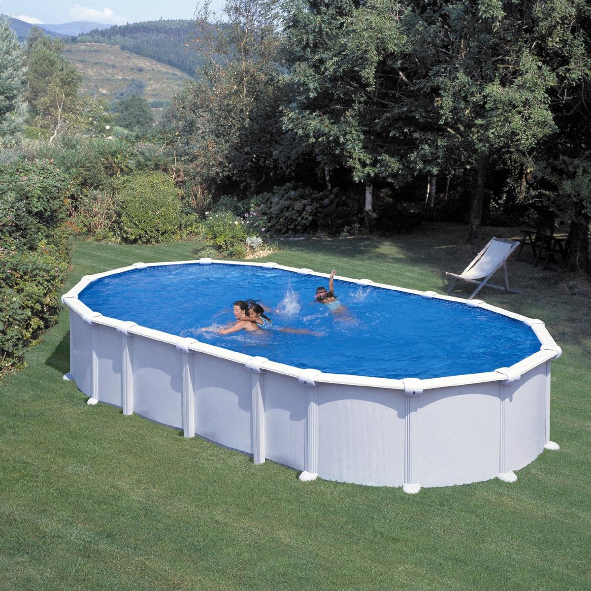 Ensemble piscine forme ovale GRE aspect acier Haiti OMEGA 730 x 375 x 132 cm