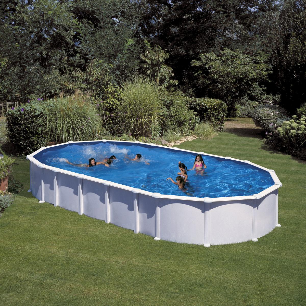 Ensemble piscine forme ovale GRE aspect acier Haiti OMEGA 915 x 470 x 132 cm