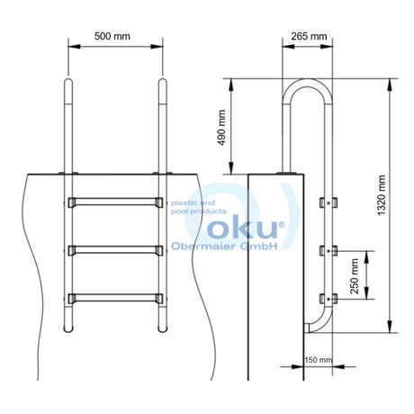 Échelle d'entrée PREMIUM barre étroite 3 étages inox V4A