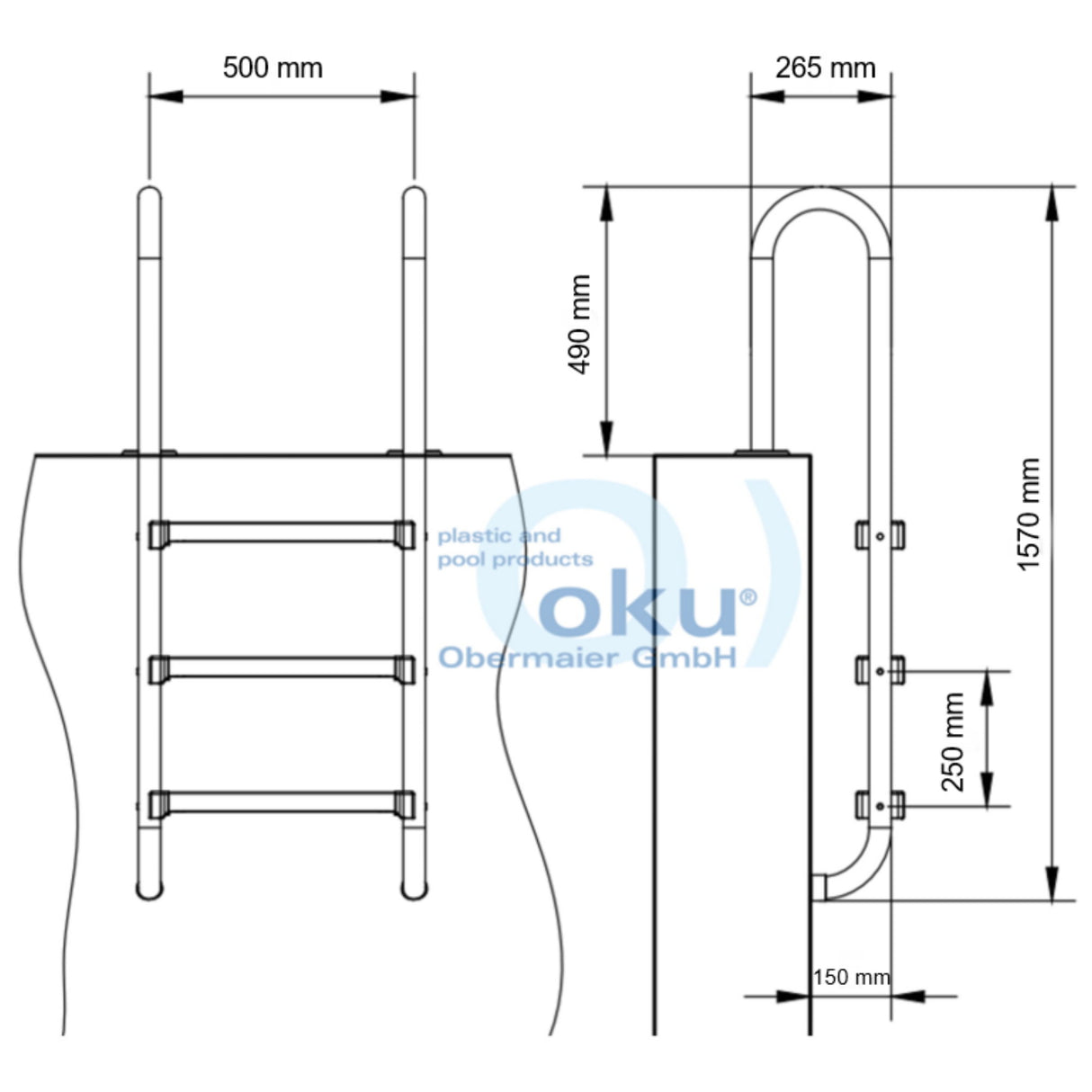 Einstiegsleiter PREMIUM enger Holm 4-stufig V4A Edelstahl