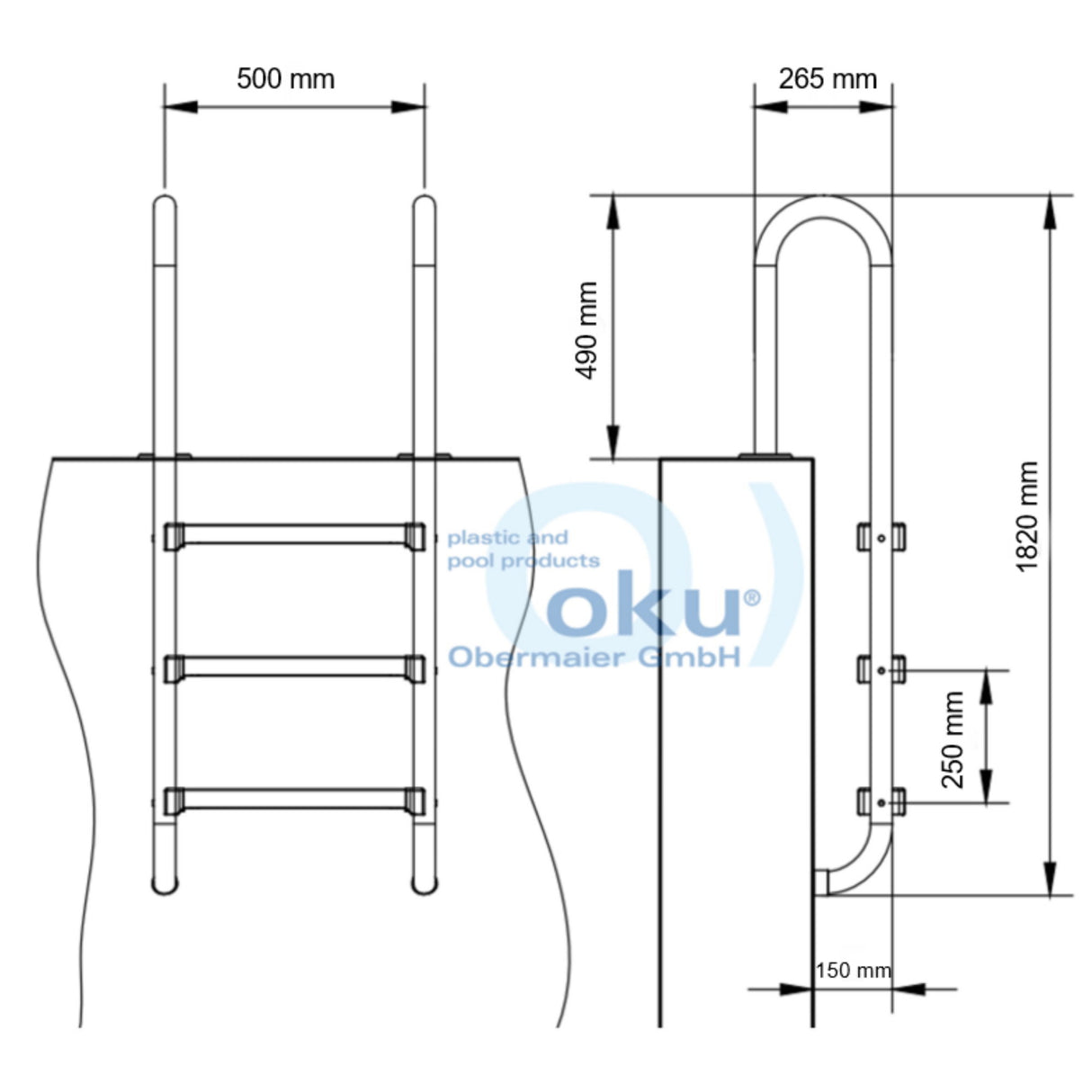 Einstiegsleiter BASIC enger Holm 5-stufig V2A Edelstahl