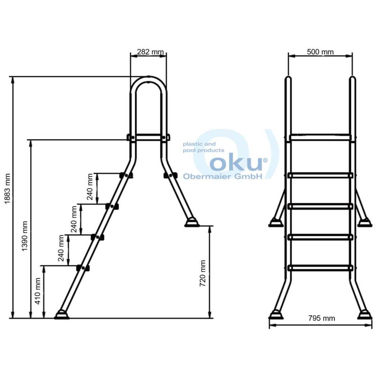 Hochbeckenleiter HIGHLIGHT 120/40 mit 1 x 4 und 1 x 1 Stufe V2A Edelstahl