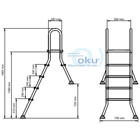 Hochbeckenleiter HIGHLIGHT 120/40 mit 1 x 4 und 1 x 1 Stufe V2A Edelstahl