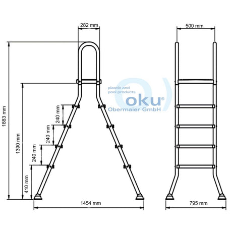 Echelle haute de piscine HIGHLIGHT 120/120 - 2 x 4 marches Inox V2A