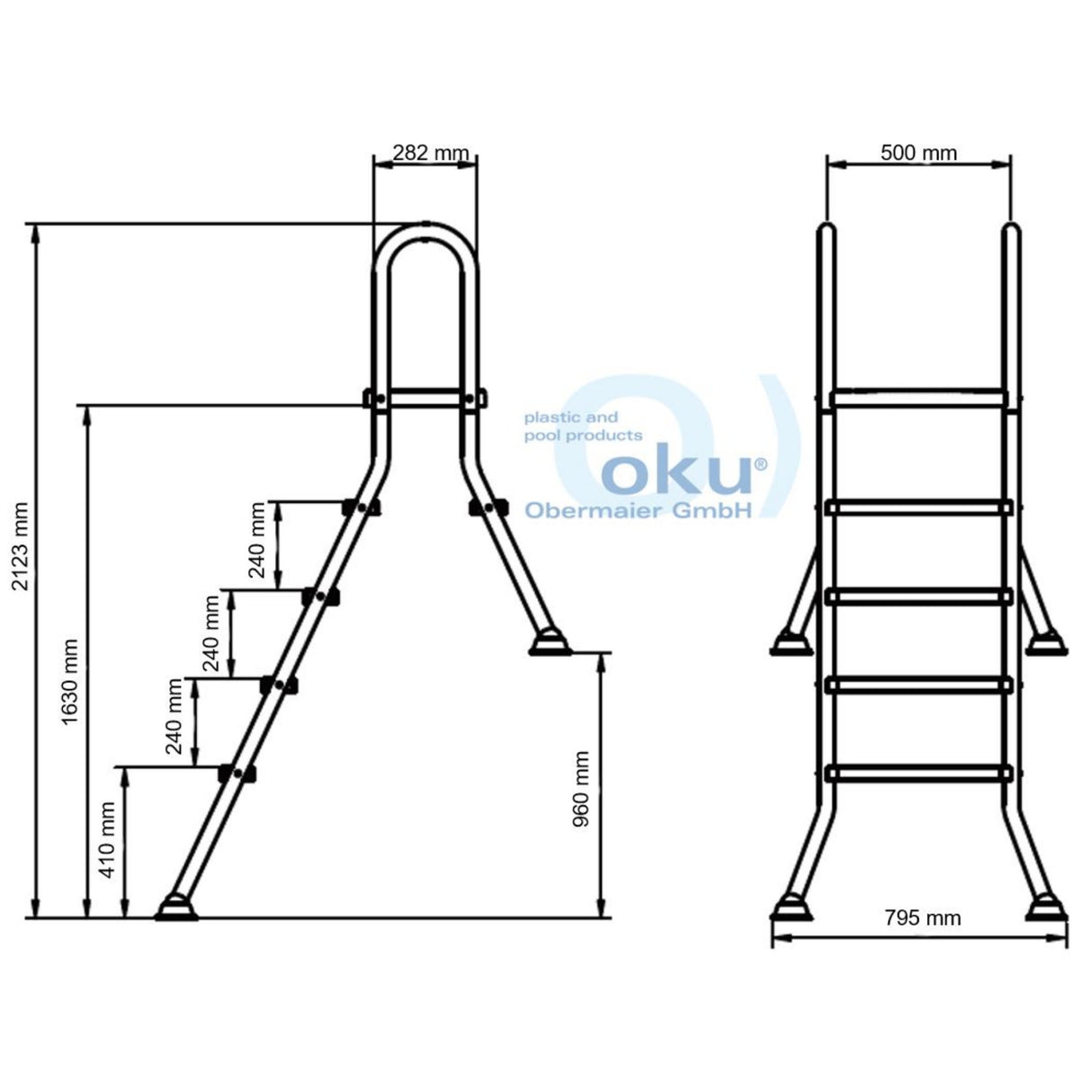 Hochbeckenleiter HIGHLIGHT 150/40 mit 1 x 5 und 1 x 1 Stufe V2A Edelstahl