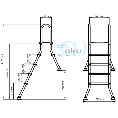 Echelle de piscine haute HIGHLIGHT 150/40 avec 1 x 5 et 1 x 1 marche en acier inoxydable V2A