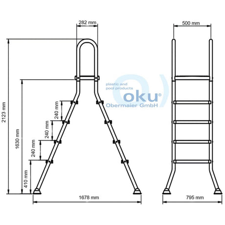 Echelle haute de piscine HIGHLIGHT 150/150 - 2 x 5 marches Inox V2A