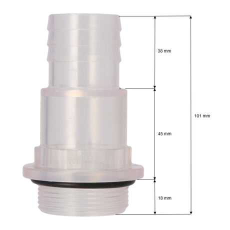 PVC Schlauchstutzen transparent- 32/38mm mit Außengewinde