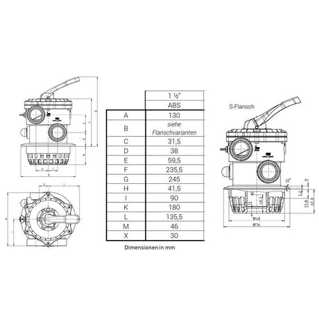 Praher 6-Wege Ventil Top Mount 12-s schwarz Gewinde mit Klemmring