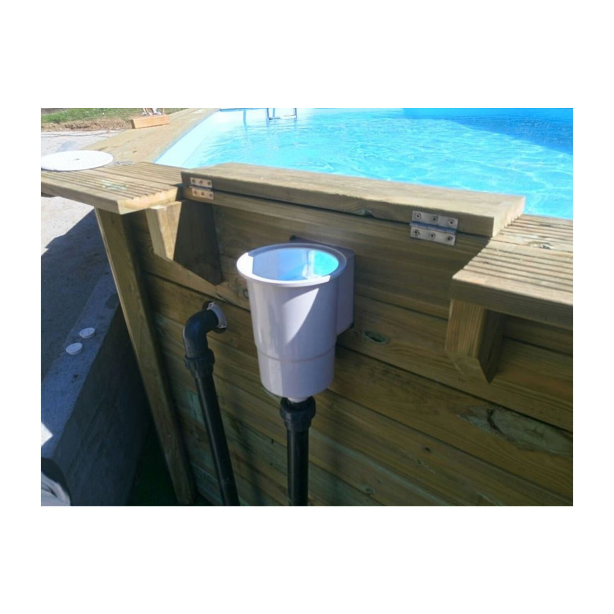 Ensemble complet de piscine GRE en bois véritable Safran 2 Ovale 620 x 395 x 136 cm