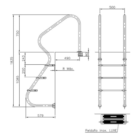 Treppe V4A kurz de luxe 3-stufig