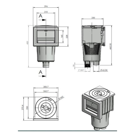 Skimmer encastrable SPS 250 pour piscine en pierre polystyrène