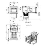 Einbauskimmer mit Standard-Saugöffnung - Deckelmitte: 365 mm