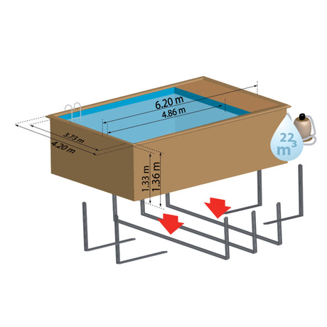 Ensemble complet de piscine GRE en bois véritable Evora Plus rectangle 620 x 420 x 136 cm