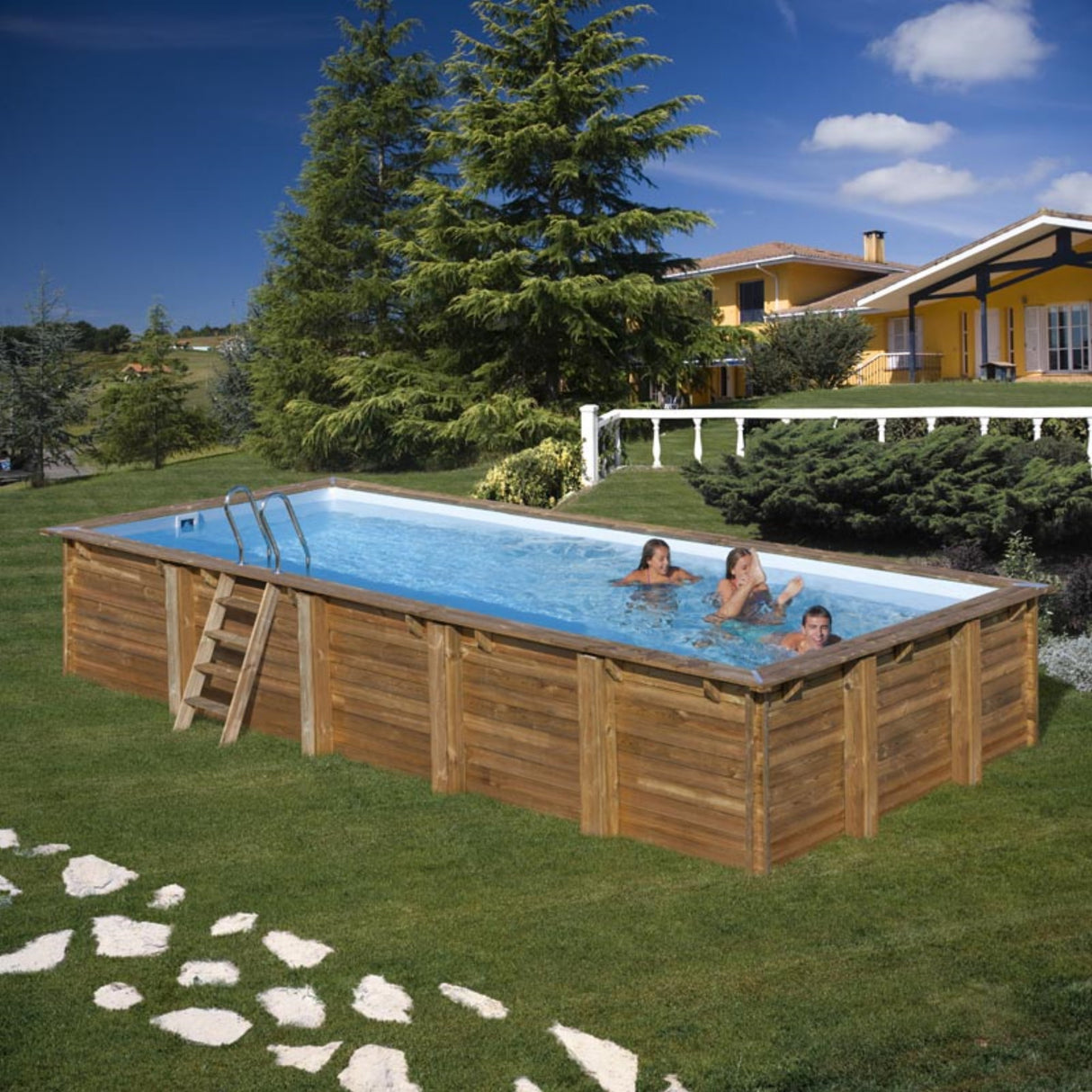 GRE Pool Komplettset aus Echtholz Braga Rechteck 815 x 421 x 146 cm