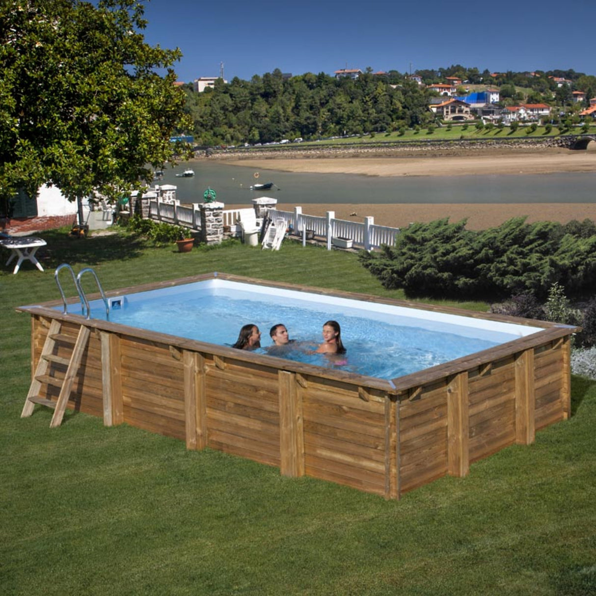 GRE Pool Komplettset aus Echtholz Evora Rechteck 620 x 420 x 133 cm