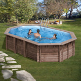 Ensemble complet de piscine GRE en bois véritable Macadamia Oval 632 x 335 x 130 cm