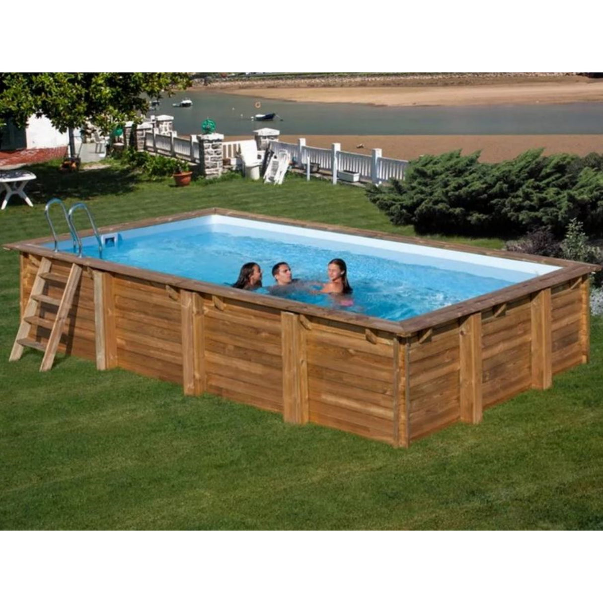 GRE Pool Komplettset aus Echtholz Mango Rechteck 618 x 320 x 130 cm