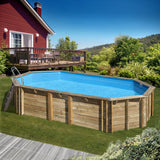 GRE Pool Komplettset aus Echtholz Orange Oval 755 x 456 x 146 cm