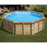 Ensemble complet de piscine GRE en bois véritable Vasto Ø 428 x 136 cm avec piscine DECK