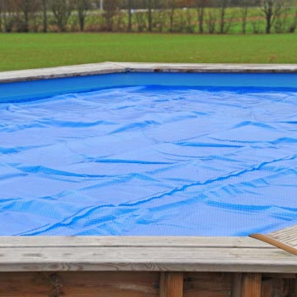 Bâche solaire GRE 400µm pour piscine en bois véritable forme ovale safran