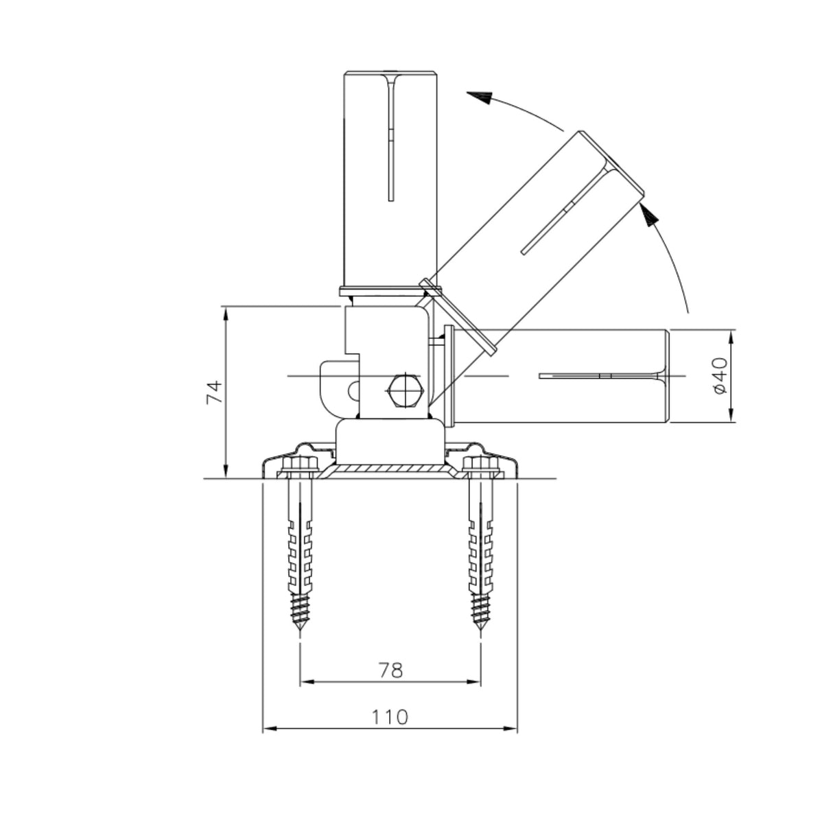 Leiterkippgelenk für Standard Leitern mit 43 mm Holm mit Flanschbefestigung