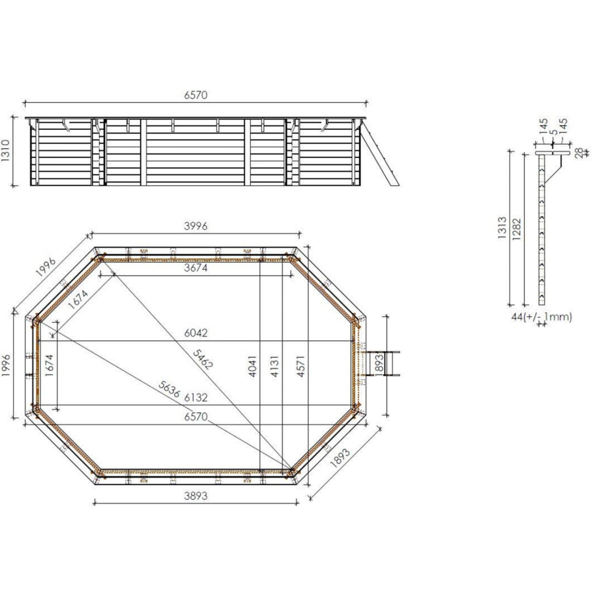 OKU Holzpool-Set EMOTION-FUN Oval 657 cm x 457 cm - Höhe 131 cm