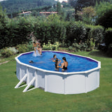 Ensemble piscine forme ovale GRE aspect acier Bora Bora 500 x 300 x 120 cm 