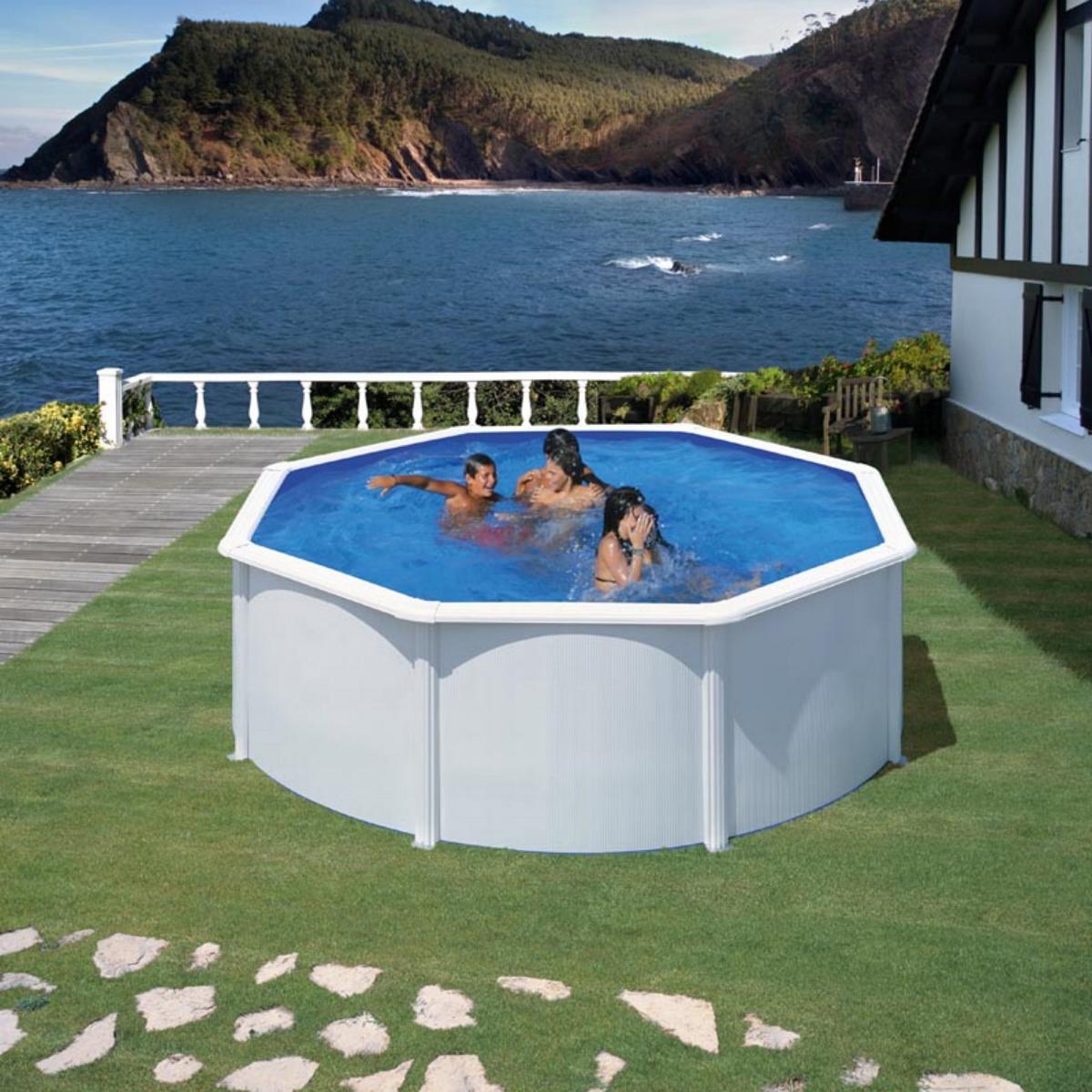 Ensemble piscine ronde GRE aspect acier Fidji Ø 350 x 120 cm 