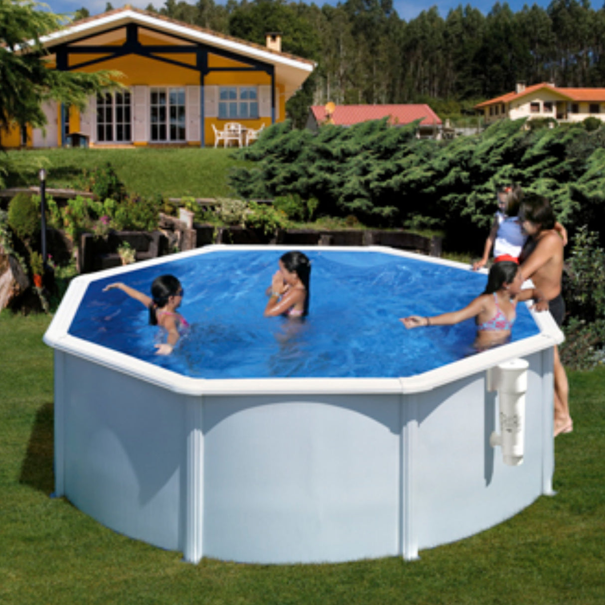 Ensemble piscine ronde GRE aspect acier Bora Bora Ø 350 x 120 cm 