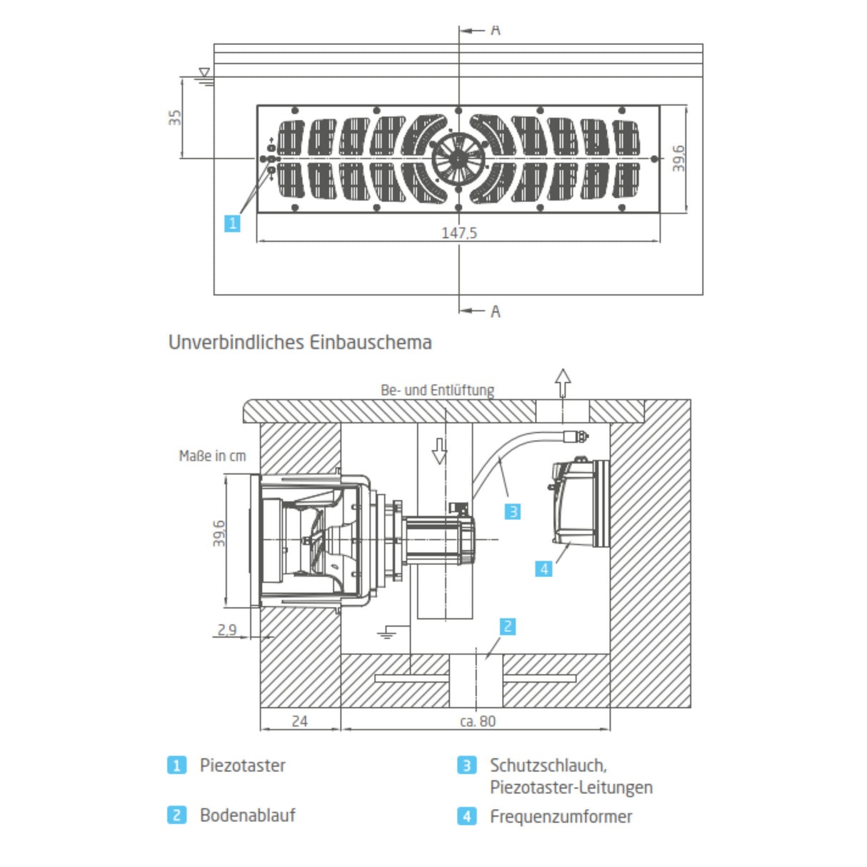 Gegenstromanlage BADU JET Turbo Pro Montagesatz Design 1 - 350m³ / h - 400V